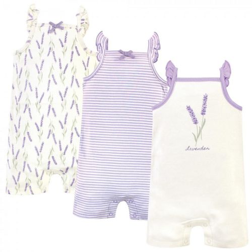 Touched by Nature Baby Girl Organic Cotton Rompers 3pk, Lavender, 0-3 Months