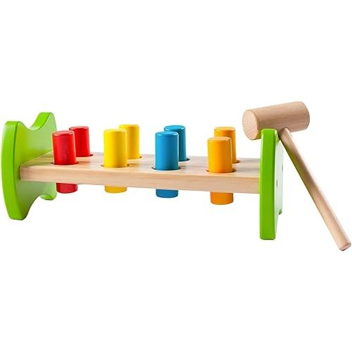 Fat Brain Toys Pound & Tap Hammer Bench - Wooden Fine Motor Skill Toy for Toddlers