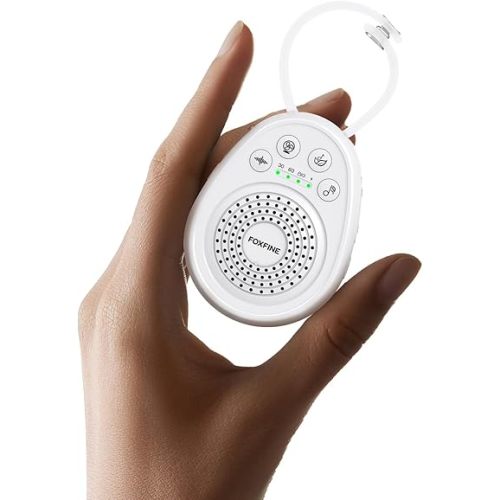 FOXFINE White Noise Sound Machine Portable for Sleep Travel - 30 Soothing Sounds Rechargeable Timer Child Lock Memory 32 Volume Levels for Baby Adults Home Office Privacy White