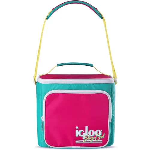 Igloo Retro 90s Lunch Coolers, Insulated Lunch Bag, Square Lunch Box Cooler with Front Pocket & Adjustable Strap