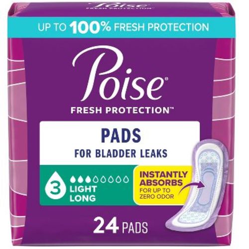 Poise Postpartum Incontinence Bladder Control Pads for Women - Light Absorbency - Long Length - 24ct