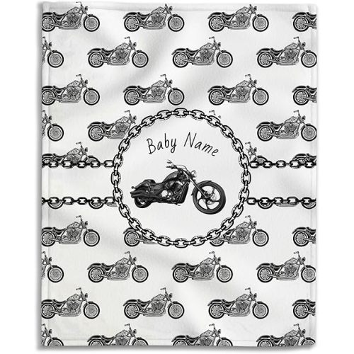 Personalized Baby Boys Blankets with Name Customized Motorcycle Super Soft Throw Blankets Swaddle Blanke Shower Gift for Infants Newborn