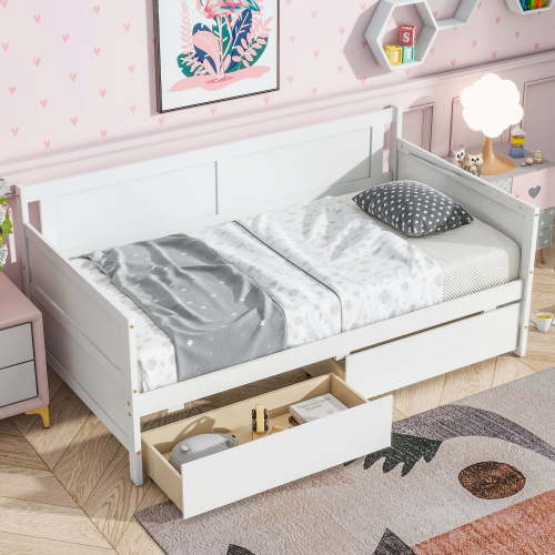 Twin Bed Frame with Storage, UHOMEPRO Daybed with Storage Drawers, Solid Wood Twin Bed Frame Sofa Bed for Living Room Guest Room Bedroom Furniture, No Box Spring Needed, White