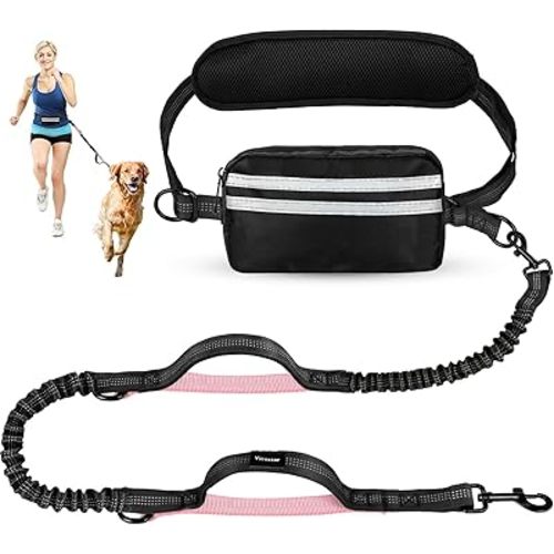 Hands Free Dog Leash, Waist Leash for Dog Walking, Hiking and Running,Adjustable Belt with Double Handle, Dog Leash for Large Dogs and Medium Dogs, Dog Walking Accessories,Tangle Free,No Pull
