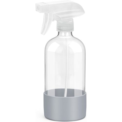 Glass Spray Bottles with Silicone Sleeve Protection, Empty 16 oz Refillable Containers, Reusable Spray Bottles with Adjustable Nozzle for Hair, Cleaning Solutions, Essential Oils 1 Pack Grey