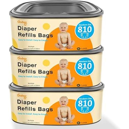 Jumbo Square Refill Compatible with Diaper Genie Classic,Compact and Select Pails,Odor Control & Durable,Holds Up to 810 Newborn Diapers,Plant Scented Disposal Bag Refills with Continuous Film（3 pack）