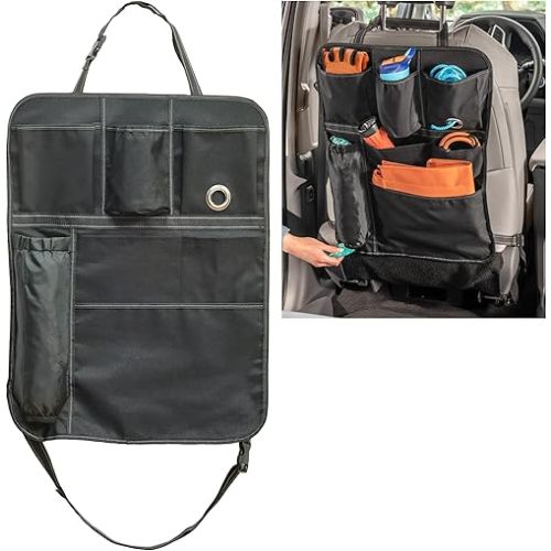 High Road BackPockets Seat Back Organizer - Back of Seat Organizer and Seat Protector with Storage Pockets and Bag Dispensers for Car, SUV, Truck or Van