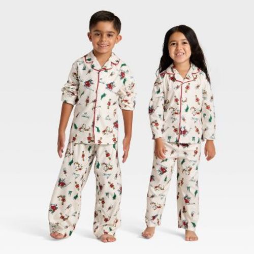 Toddler Grinch Print Long Sleeve Shirt and Pants Holiday Matching Family Pajama Set - Cream