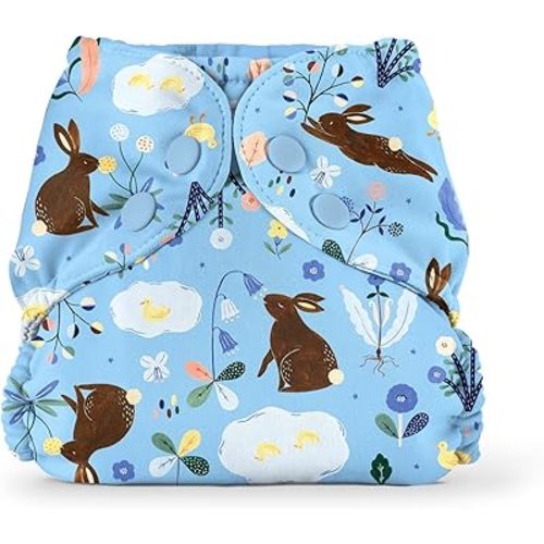 Esembly Cloth Diaper Outer - Waterproof Cloth Cover and Reusable Swim Diaper, Breathable Layer Over Absorbent Inner for Blowout-Proof Diapering - Size 1 (7-17 lbs), Bunnies
