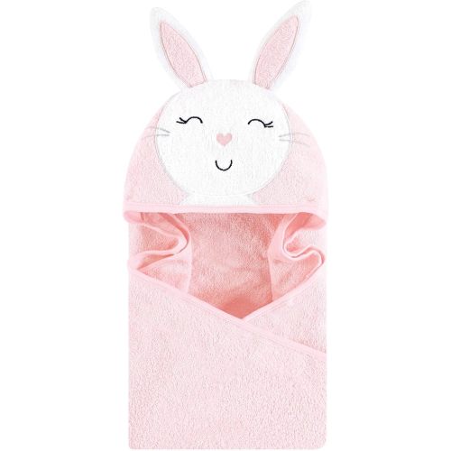 Hudson Baby Unisex Baby Cotton Animal Face Hooded Towel, Pink Bunny, One Size