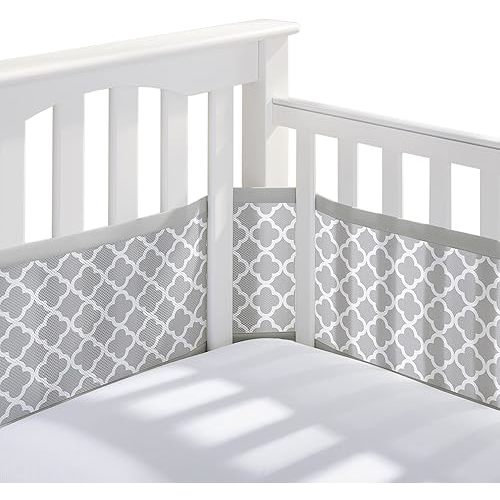 BreathableBaby Breathable Mesh Liner for Full-Size Cribs, Classic 3mm Mesh, Gray Clover (Size 4FS Covers 3 or 4 Sides)