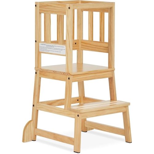 Dream On Me 2-in-1 Funtastic Tower and Step Stool, Easy to Assemble, Multi-Purpose Stool with Non-Toxic Paint Finish, Made of Solid Pinewood, Natural