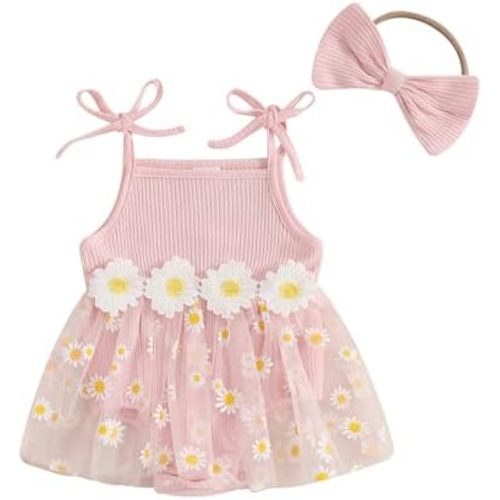 Baby Girl Clothes Daisy Ribbed Bodysuit Sleeveless Romper Dress Summer Outfit for Girls Newborn 3 6 9 12 18 Months