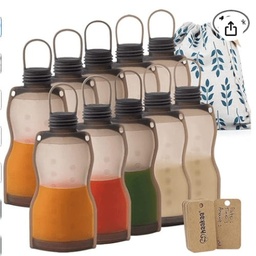 haakaa Breastmilk Storage Bags Silicone Milk Storage Bags for Breastfeeding Reusable & Leakproof, 9oz/260ml, 10 PK