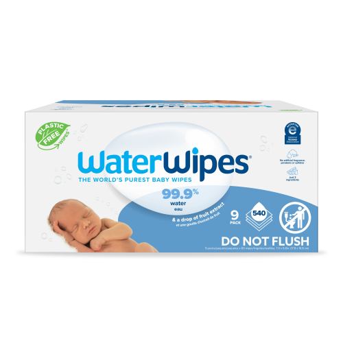 WaterWipes Plastic-Free Original Baby Wipes, 99.9% Water Based Wipes, Fragrance-Free for Sensitive Skin, 540 Count (9 Packs)