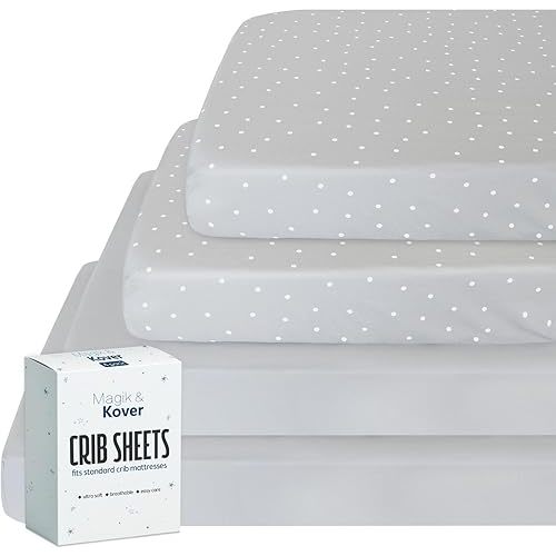 Crib Sheets for Boys 4 Pack, Fitted Baby Crib Sheet Neutral 52" x 28" for Standard Crib and Toddler Bed Mattress, Soft and Breathable Kid Toddler Sheets for Girls Boys, Grey