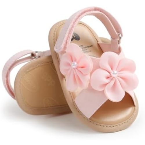 GDSDYM Infant Baby Girls Summer Sandals with Flower Bowknot Soft Sole Wedding Dress Flats Newborn First Walkers Crib Dress Shoes