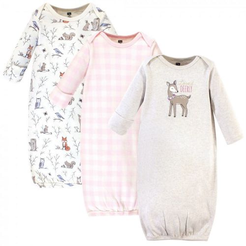 Hudson Baby Infant Girl Cotton Long-Sleeve Gowns 3pk, Enchanted Forest, 0-6 Months