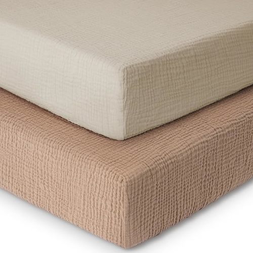 Yoofoss Muslin Crib Sheets for Boys Girls 100% Cotton Fitted Baby Crib Sheet 2 Pack Soft and Breathable for Standard Crib Mattress & Toddler Mattress 52"x28"