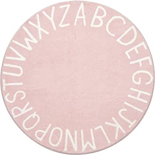 Topotdor Round Kids Play Rug Alphabet Nursery Area Rug Extra Large Soft Crawling Play Mat for Children Toddlers Bedroom (71 inch, Pink)