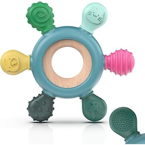 akolik Teething Toys for Babies, Baby Teethers Toy Teething Ring Silicone, Grasping Teething Toy, BPA Free Teething Newborn Accessories for Baby 0 3 6 9 12 18 Months (Blue B)