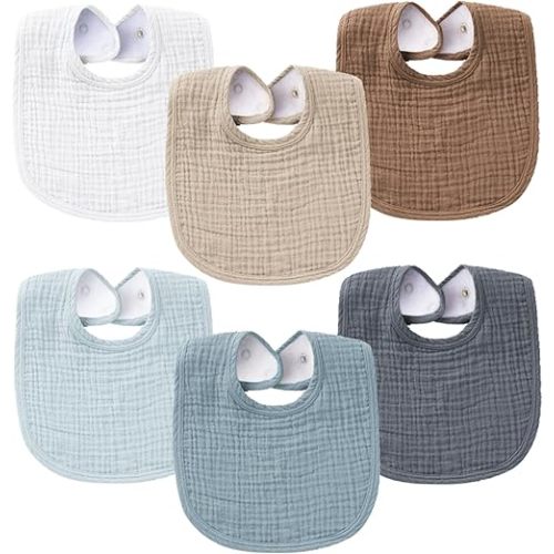 Konssy Muslin Baby Bibs for Boys Girls 6 Pack, 100% Cotton Baby Bib for Drooling and Teething, Absorbent Bandana Bibs