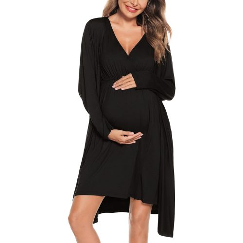 SWOMOG Women Maternity Nursing Gown and Robe Set 3 in 1 Labor Delivery Nursing Nightgown for Breastfeeding Hospital Bathrobe