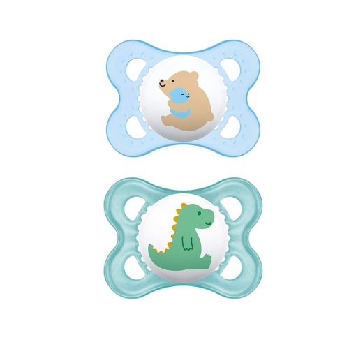 MAM Original Baby Pacifier, Nipple Shape Helps Promote Healthy Oral Development, Sterilizer Case, 2 Pack, 0-6 Months, Animal/Boy