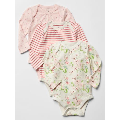 Floral picot-trim bodysuit (3-pack) in pink multi, size: 0-3 M