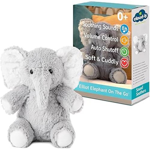 Cloud b Sound Machine with White Noise Soothing Sounds | Cuddly Stuffed Animal | Adjustable Settings and Auto-Shutoff | Ideal for Travel | Elliot Elephant On The Go