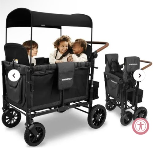WonderFold - W4 Luxe Quad Stroller Wagon (4 Seater), Volcanic Black