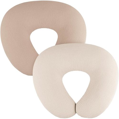 2-Pack Muslin Nursing Pillow Covers, Breathable 100% Cotton Breastfeeding Pillow Slipcovers for Standard Nursing Pillows, Soft Covers for Baby Girls and Boys with Zipper