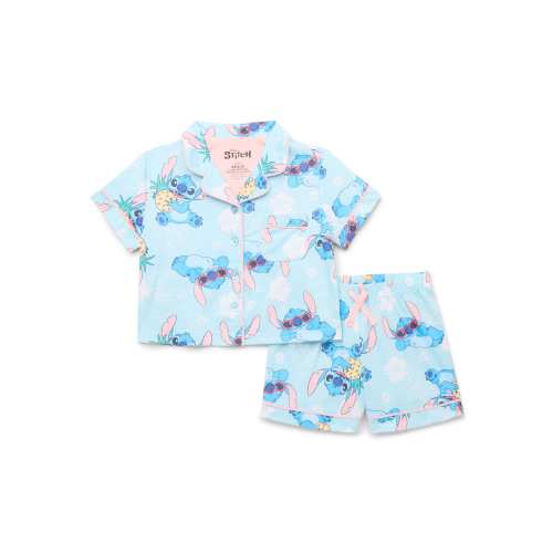 Stitch Girls' Button Front Top and Shorts Pajama Set, 2-Piece, Sizes 4-12