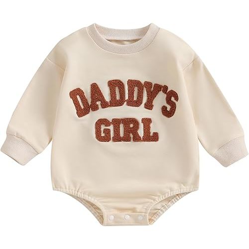 FIOMVA Daddys Girl Baby Clothes Newborn Fall Winter Sweatshirt Bubble Romper Fuzzy Embroidery Letter Onesie Outfit