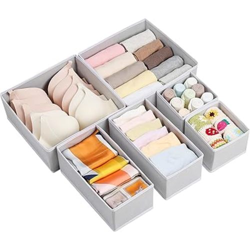 Vtopmart 6 Pack Drawer Organizer for Clothes, Dresser Drawer Organizer Bins, Foldable Fabric Closet Drawer Dividers, Underwear Storage Organizers for Baby Clothes, Bra, Socks, Ties, Scarf