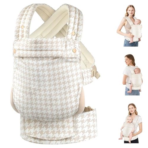 Baby Carrier Newborn to Toddler- 100% Pure Cotton Double-Side Skin-Friendly Baby Carrier,3 Carry Positions Newborn Carrier, Ergonomic,Cozy and Lightweight Infant Carrier for 7-40lbs,White Houndstooth