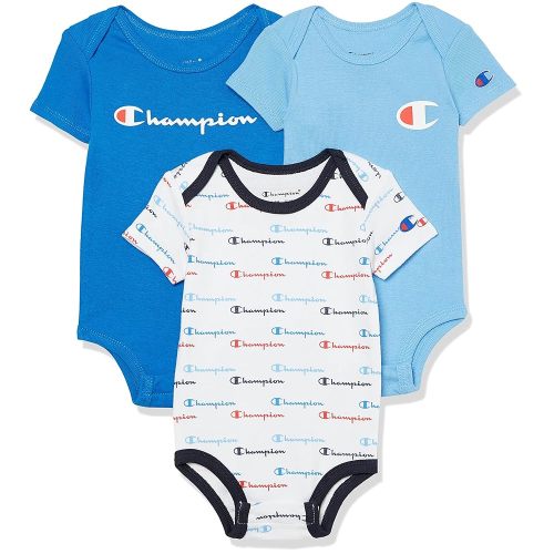 Champion baby girls Champion Unisex 3pk 5pk Short Sleeve Or Long Sleeve Infant Body Suit in Multiple Colors, Si and Toddler T Shirt Set, Shortsleeve3pk-blue 461, 0-6 Months US