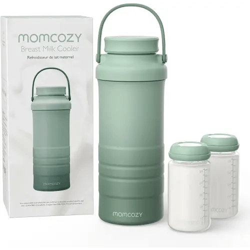 Momcozy 22oz Portable Breast Milk Cooler for Outdoor, Life Saver with 360° Total Cooling for 24 Hours, Larger Capacity Travel Breastmilk Chiller with 2pcs Baby Bottles for Breastmilk Storage, Green