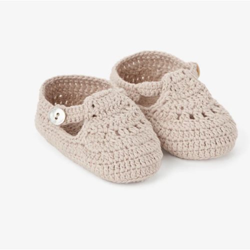 Taupe T-Strap Hand Crocheted Baby Booties – Elegant Baby