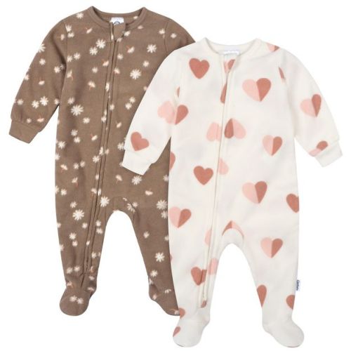 Gerber Baby Girls' 2-Pack Footed Fleece Pajamas, Hearts, 0-3 Months