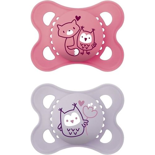 MAM Original Matte Baby Pacifier, Nipple Shape Helps Promote Healthy Oral Development, Sterilizer Case, Girl, 0-6 (Pack of 2)