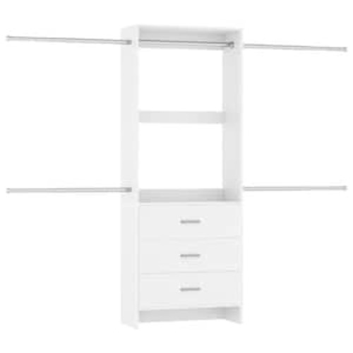 Closet System Closet Organizer with 3 Drawers Wood Walk-in Closet Wardrobe with 4 Hanging Rods, 23.7 in. W - 118 in. W