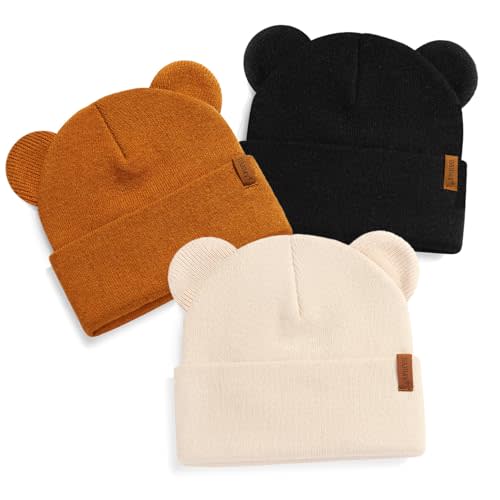 DANMY Baby Beanie Warm Winter Hat with Bear Ear for Infant Toddler Boys Girls Kids Soft Knitted Skull Cap