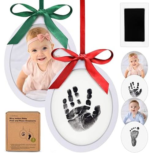 Inkless Baby Hand and Footprint Kit - Two-Sides Newborn Footprint Kit Ornament, Personalized Baby Gifts Photo Frame, Cute Newborn Keepsake for Nursery Decor, Mother's Day Gifts (Oval/Mist Blue)