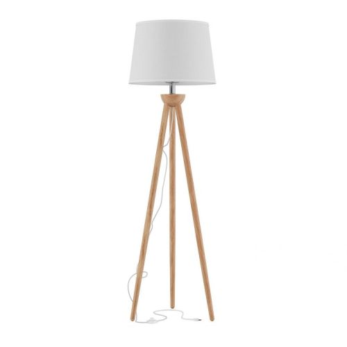 Tripod Floor Lamp: Modern Wood, Ellis Design, 58" Tall, Linen Shade, E26 Base