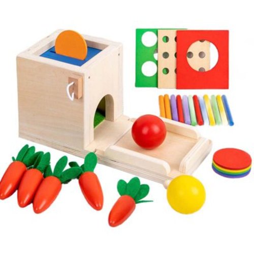Wooden Montessori Toys for Baby 6-18 Months, 4 in 1 Montessori Object Permanence Box, Toddler Gifts for Boy or Girls