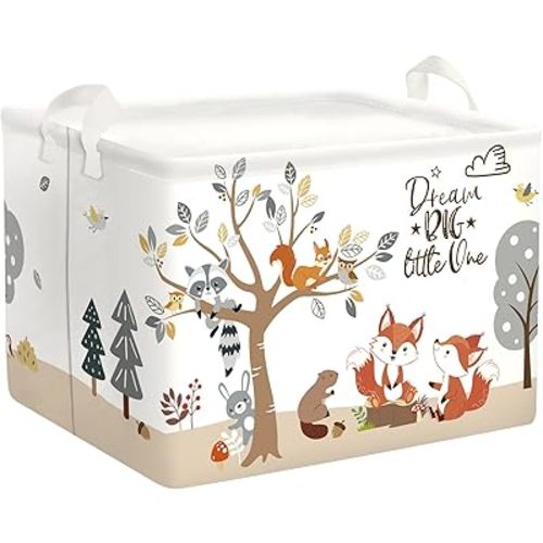 Forest Animals Tree Baby Laundry Hamper Collapsible Clothes Kids Storage Basket Large Boys Girls Gift Toy Box Bin for Nursery Room, Fox, 36L