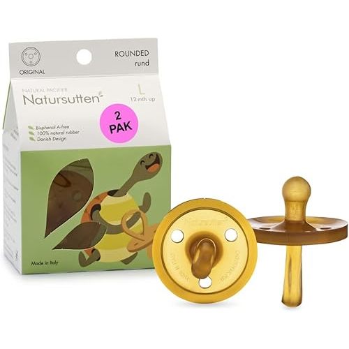 Natursutten Pacifiers 12-18 Months - 2-Pack Original Shield Round Nipple Natural Rubber Safe & Soft BPA-Free Pacifier for Breastfeeding Babies - Newborn Pacifiers Made in Italy