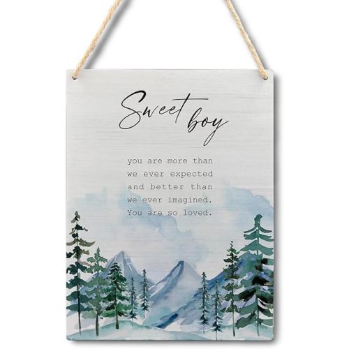 Boy Nursery Decor, Sweet Boy Woodland Forest Wood Signs Wall Hanging for Baby Toddler Boys Room Bedroom Nursery Playroom, Boys Room Wall Decor, 7,8x10.2 Inches Wall Pediments