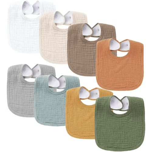 Konssy Muslin Baby Bibs 8 Pack Baby Bandana Drool Bibs Cotton for Unisex Boys and Girls, Soft Absorbent Set for Teething and Drooling